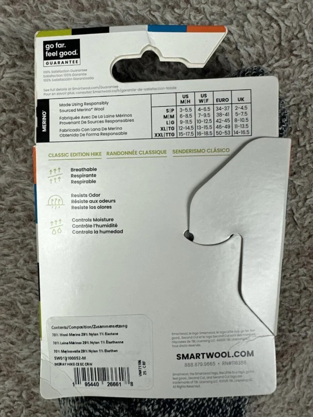 Smartwool Classic Edition Hike Extra Cushion Crew Socks Merino Gray Unisex M new
